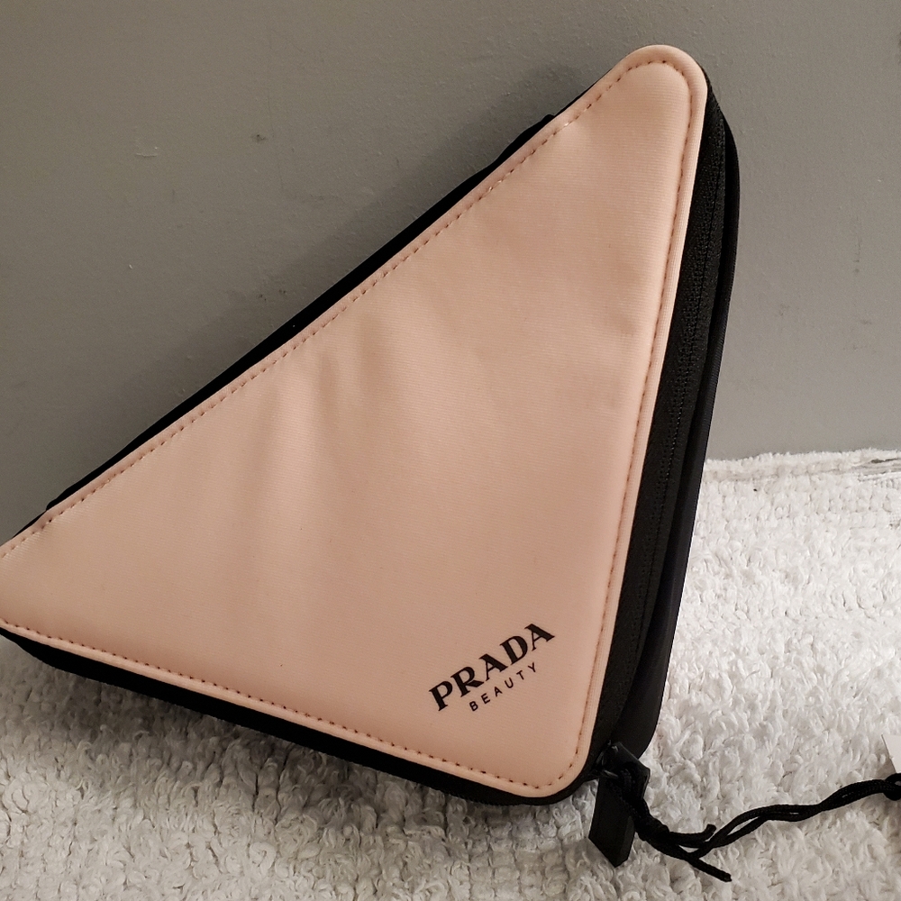 Prada Triangular Toiletry Bag - Light Pink and Black